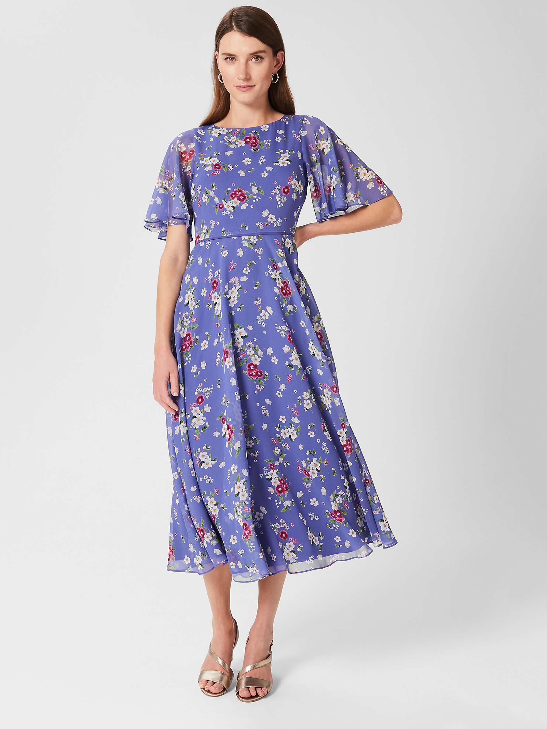 Buy Hobbs Caroline Floral Print Silk Midi Dress, Blue/Multi Online at johnlewis.com