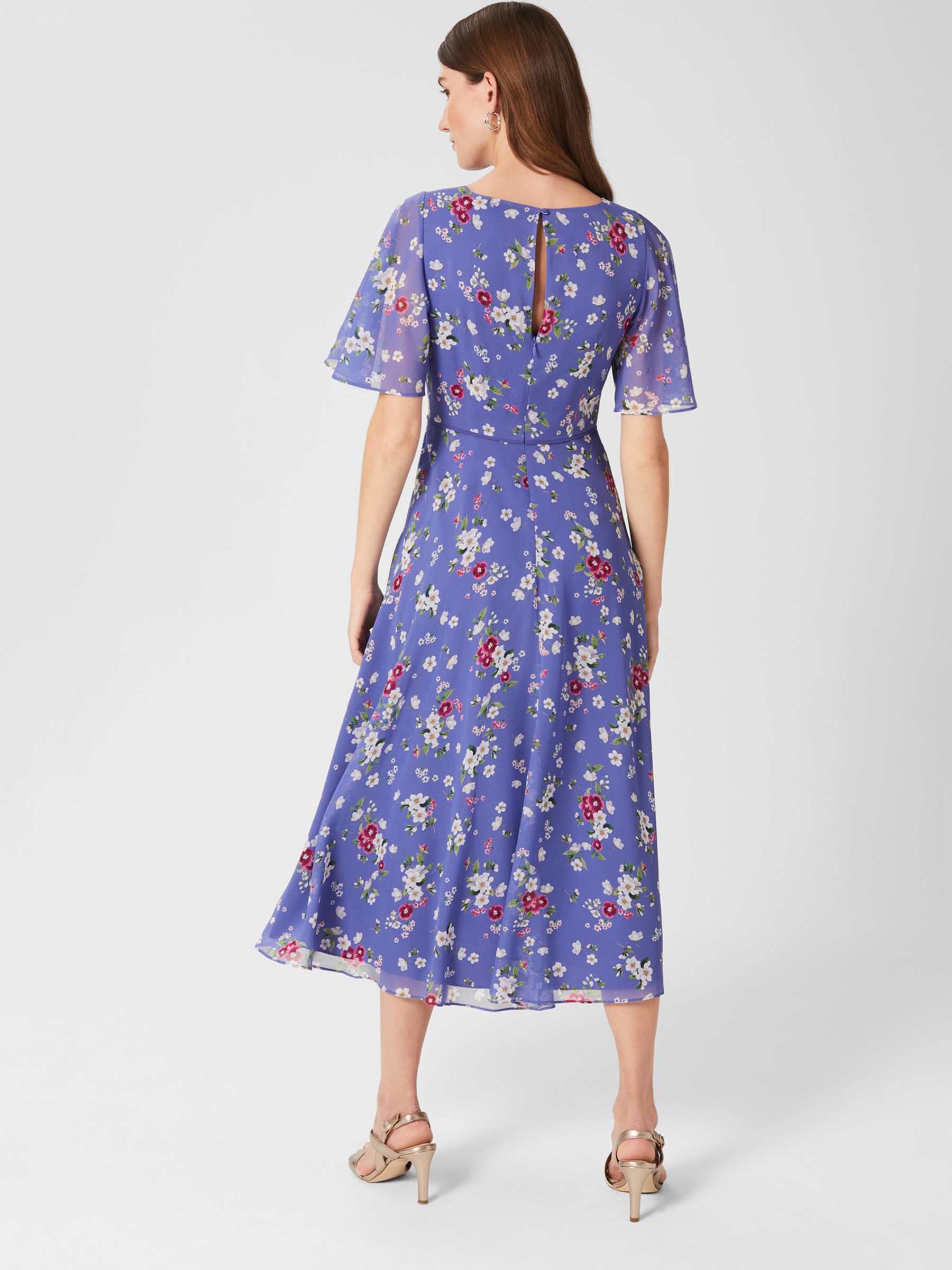 Hobbs Caroline Floral Print Silk Midi Dress, Blue/Multi at John Lewis ...