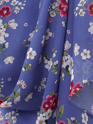 Hobbs Caroline Floral Print Silk Midi Dress, Blue/Multi