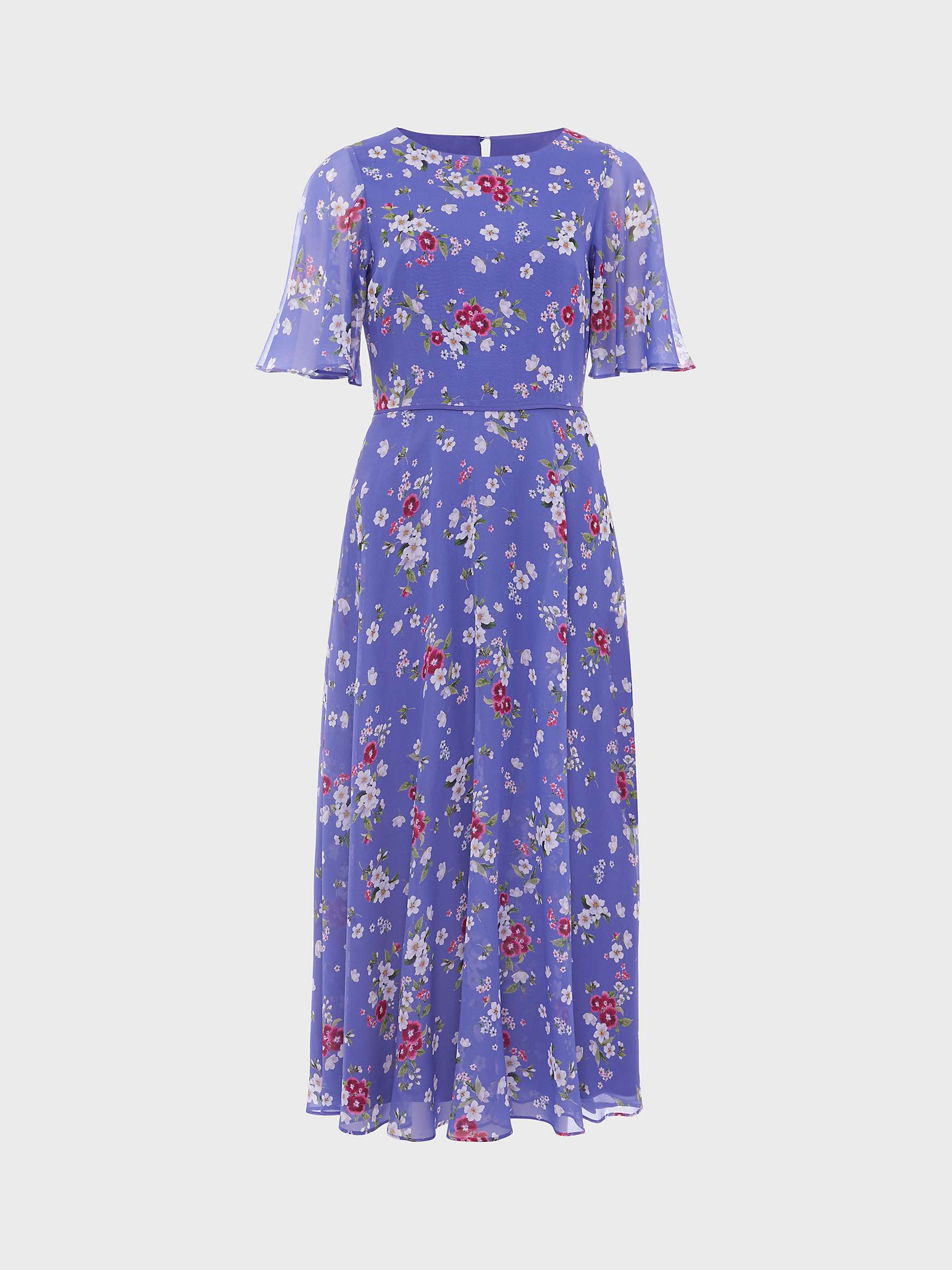Buy Hobbs Caroline Floral Print Silk Midi Dress, Blue/Multi Online at johnlewis.com