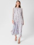 Hobbs Rosabelle Linear Floral Print Silk Dress, Blue/Multi