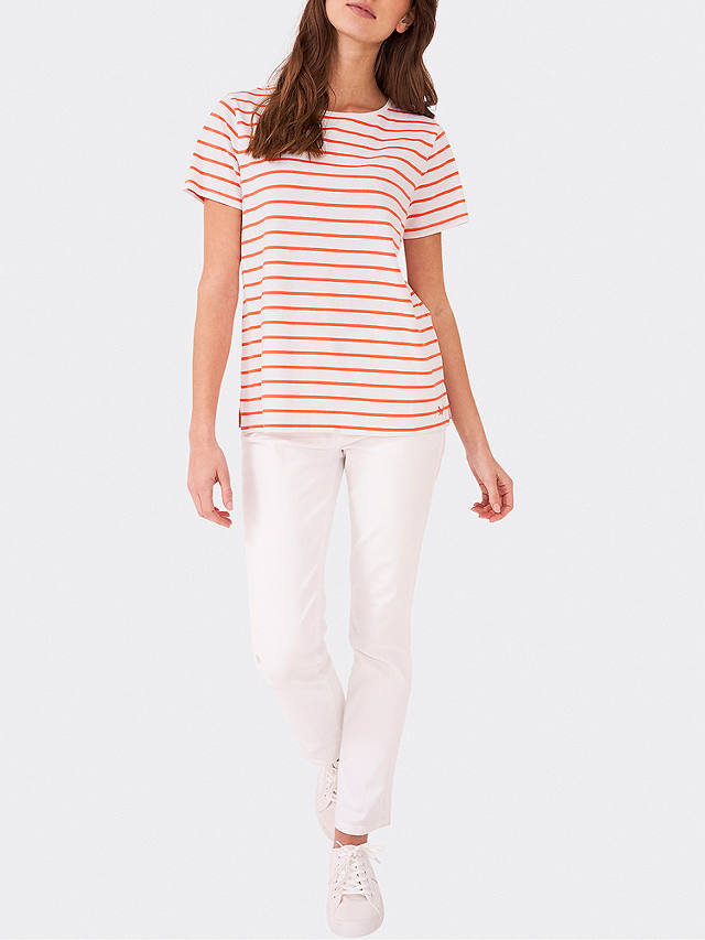 Crew Clothing Breton Stripe Cotton T-Shirt, Coral Pink