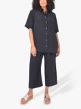 Live Unlimited Linen Blend Drawstring Cropped Trousers, Black