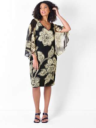 Live Unlimited Floral Print Kimono Sleeve Dress, Black/Multi