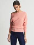 Reiss Lorni Cashmere Wool Blend Asymmetric Neck Jumper, Pink