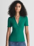 Reiss Lina Ribbed V-Neck Top, Green