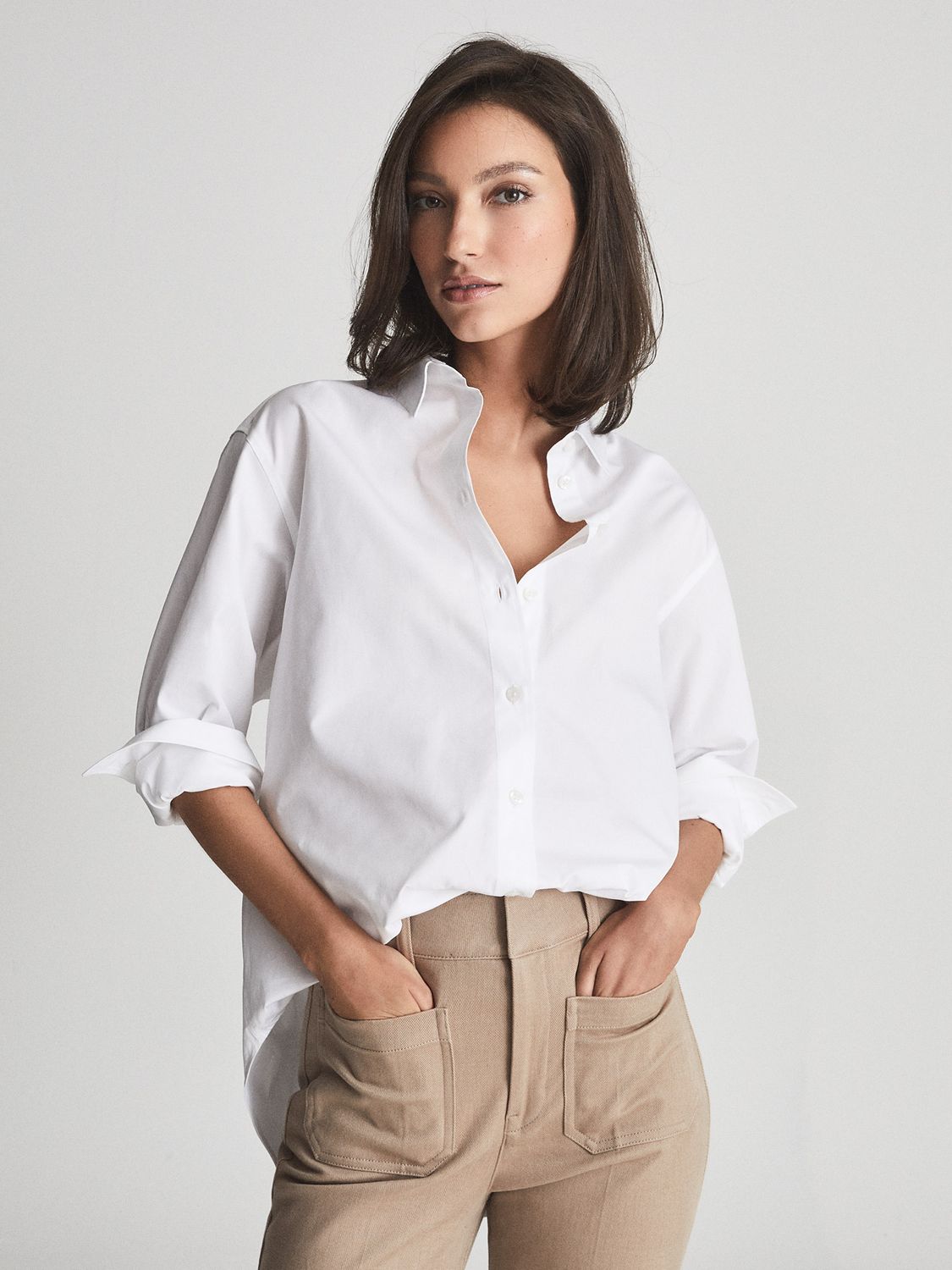 Reiss Jenny Cotton Shirt, White, 6