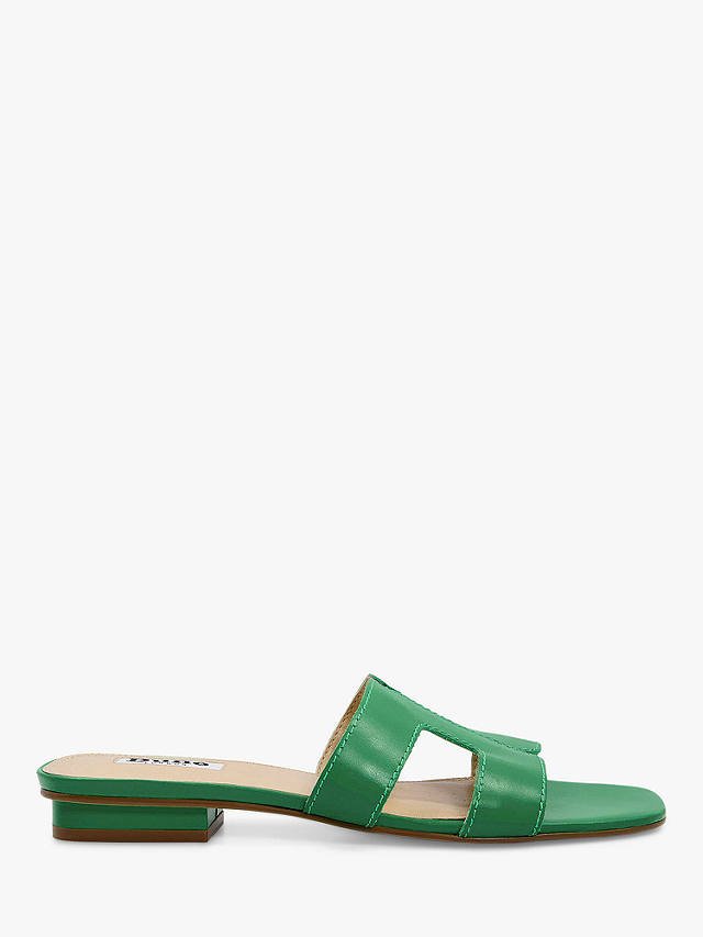 Dune Loupe Leather Flat Slider Sandals, Green