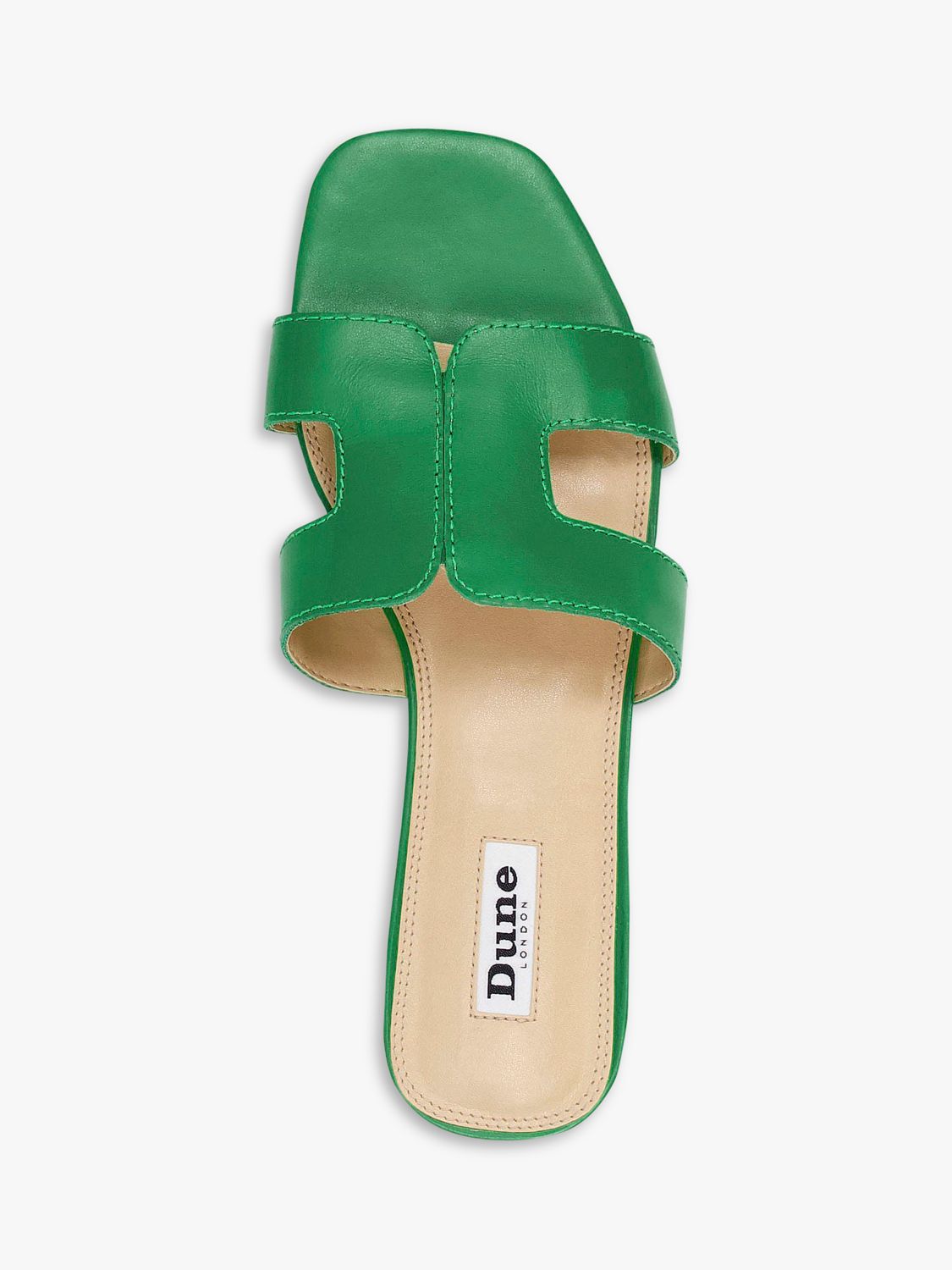 Dune Loupe Leather Flat Slider Sandals, Green, 3