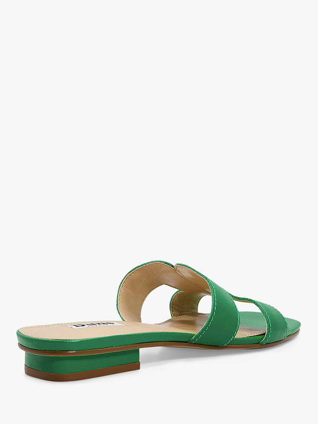 Dune Loupe Leather Flat Slider Sandals, Green