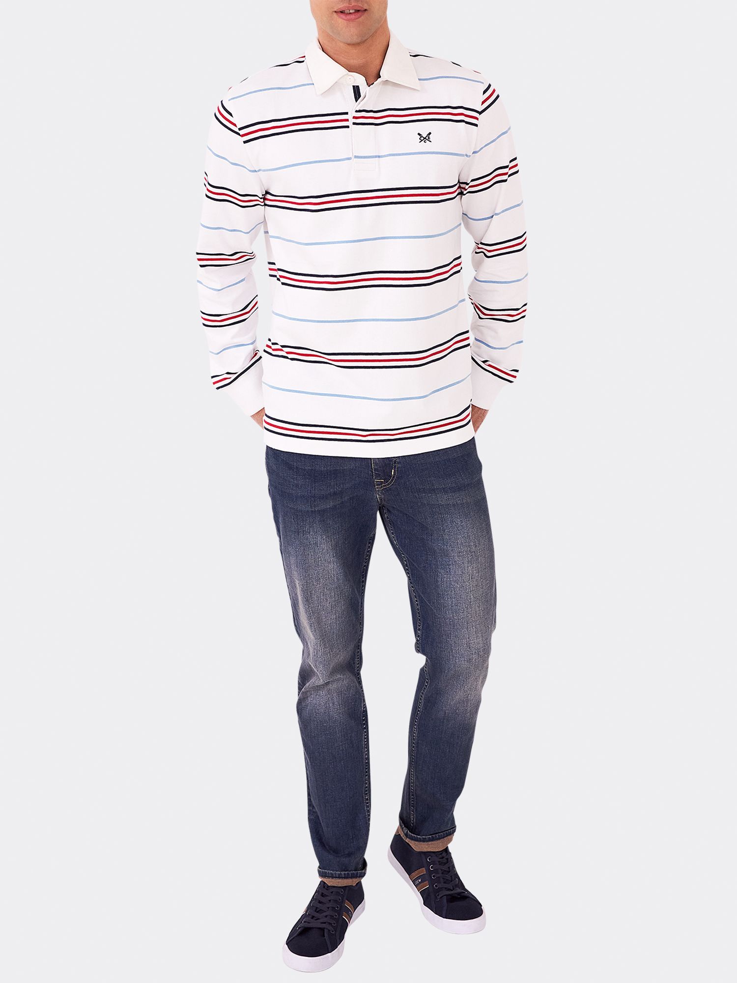 Crew Clothing Poole Striped Rugby Top, White at John Lewis & Partners