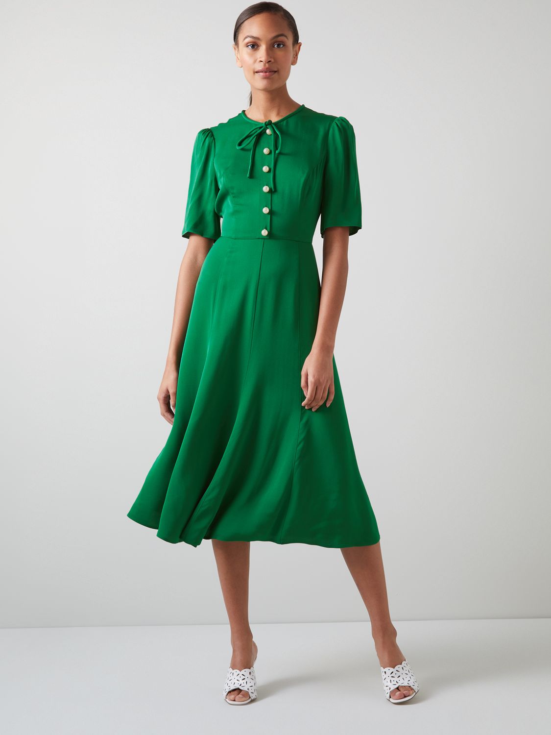 L.K.Bennett Montana Satin Crepe Dress, Green at John Lewis & Partners