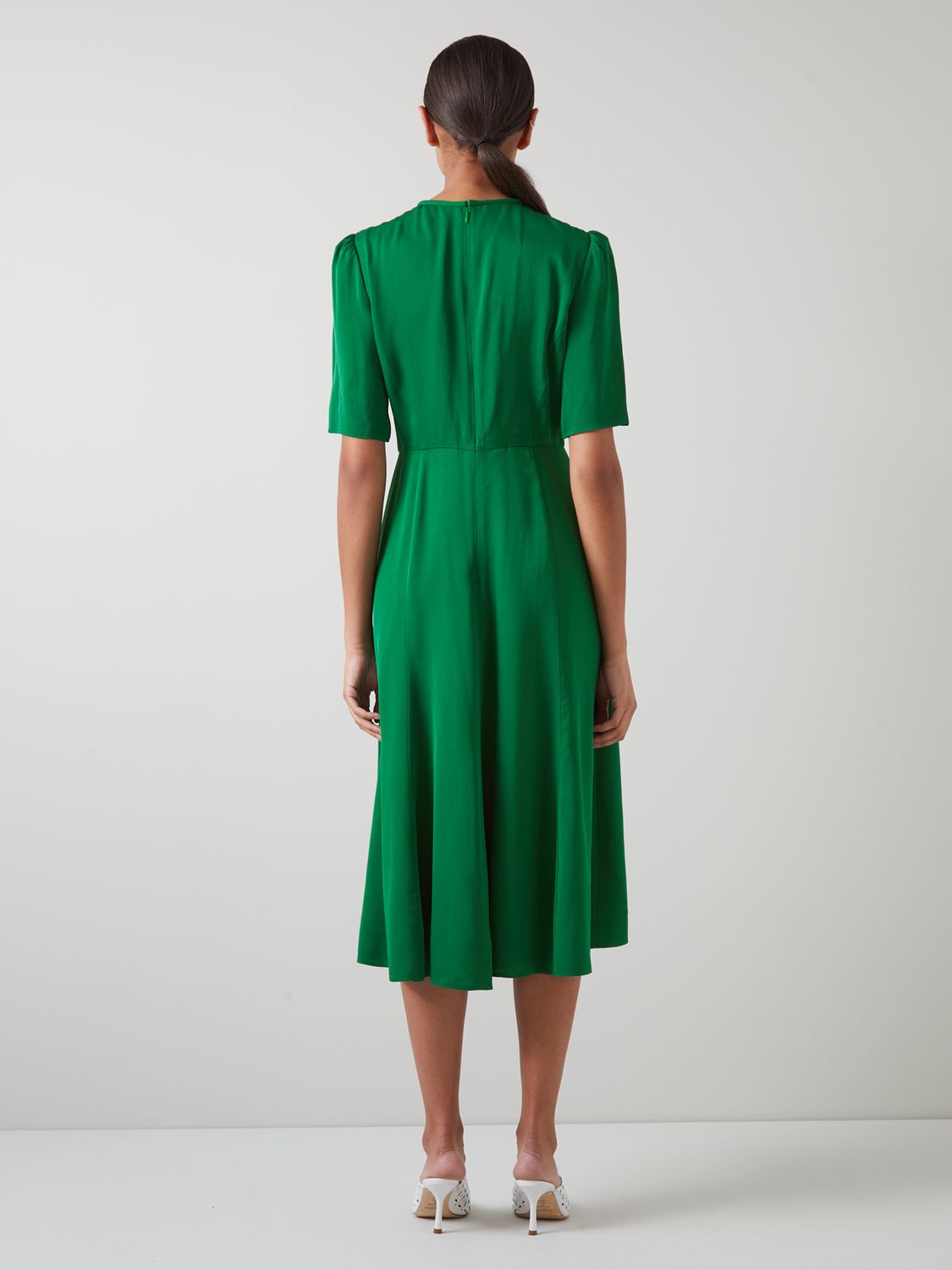 L.K.Bennett Montana Satin Crepe Dress, Green, 4