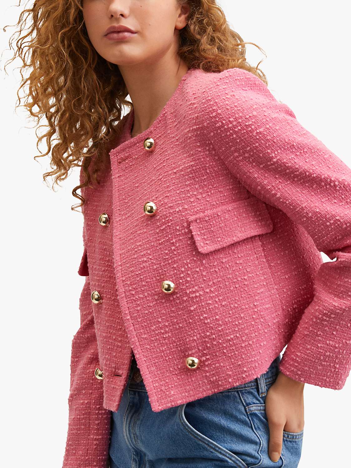 Mango Treze Tweed Jacket, Pastel Pink at John Lewis & Partners