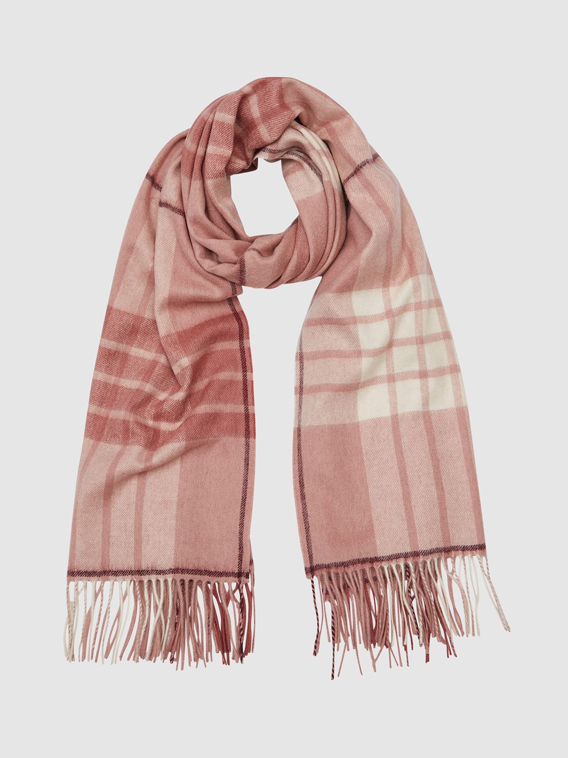 Reiss Austral Wool and Cashmere Check Scarf, Dusty Rose