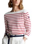 Polo Ralph Lauren Beaded Stripe Top, Red/Deckwash White