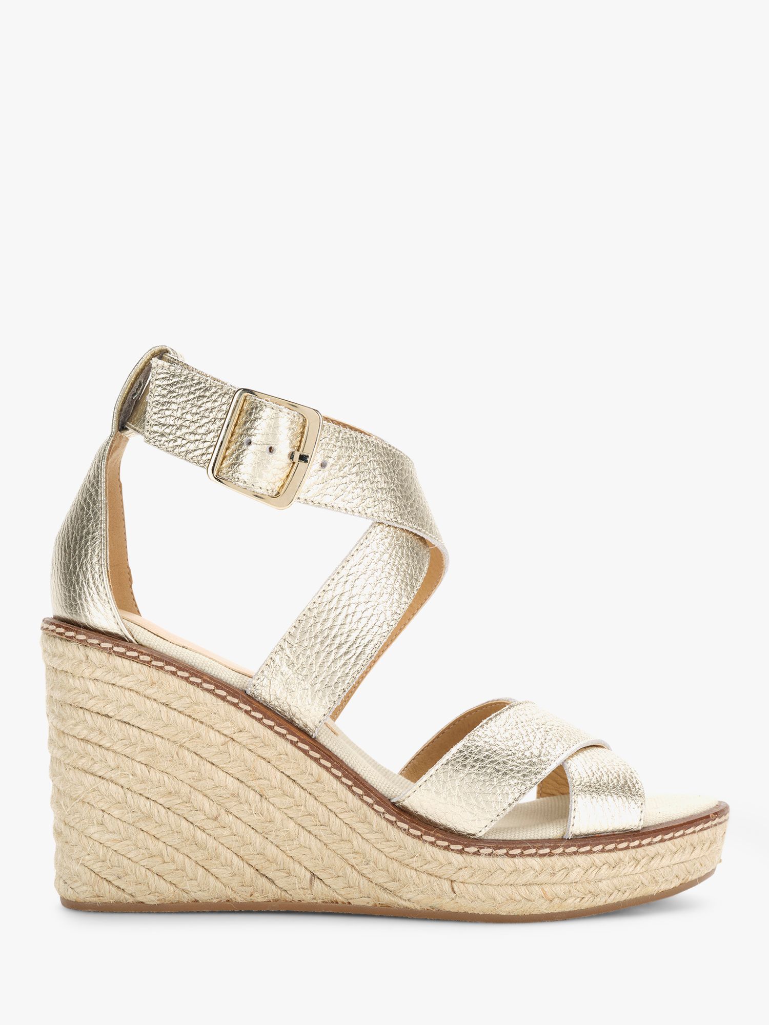 Mint Velvet Fern Lether Wedge Espadrille Sandals, Gold