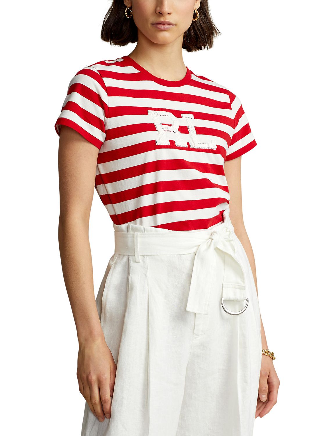 Polo Ralph Lauren Knit Logo Stripe T-Shirt, Red/White