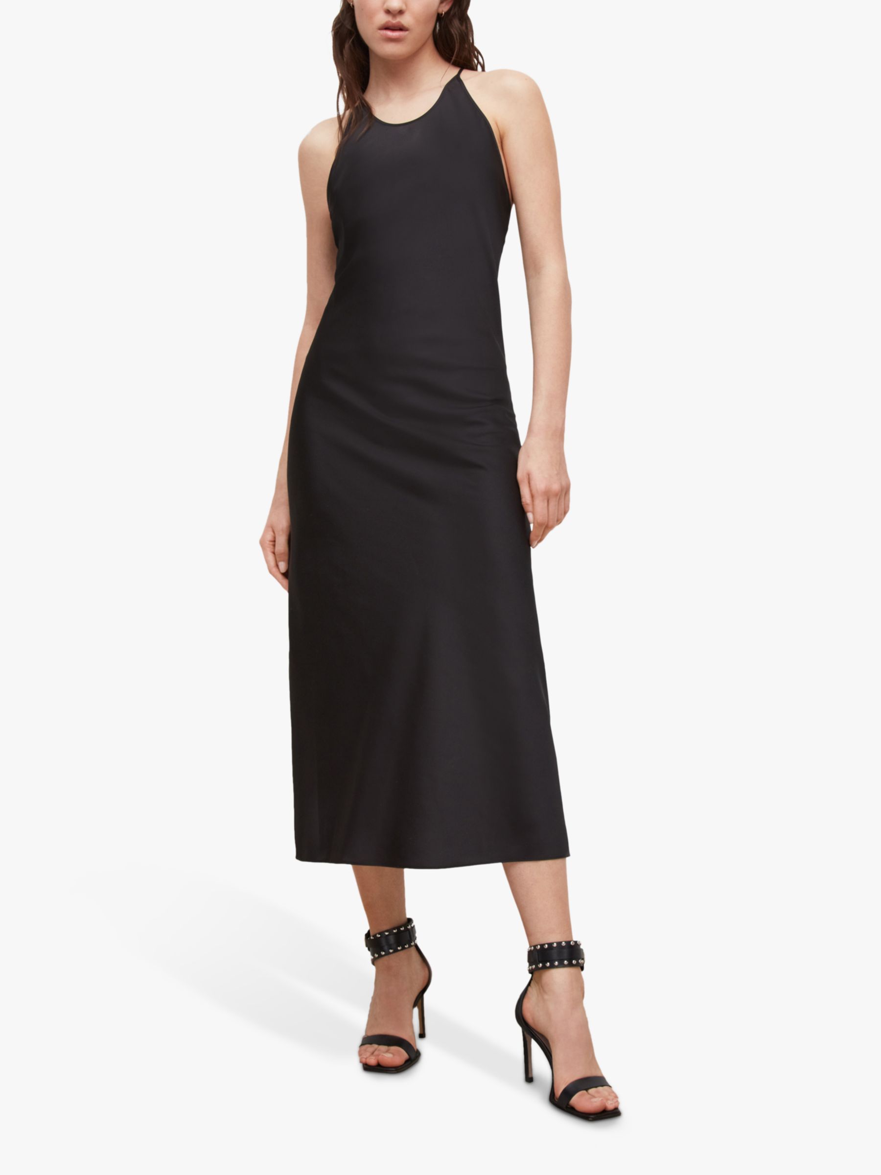 AllSaints Coralie Slip Midi Dress, Black, 6