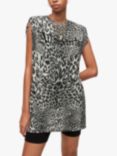 AllSaints Mika Leopard Print Logo Mini Dress, Grey