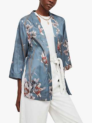 AllSaints Carina Kuroyuri Floral Print Kimono Jacket, Blue
