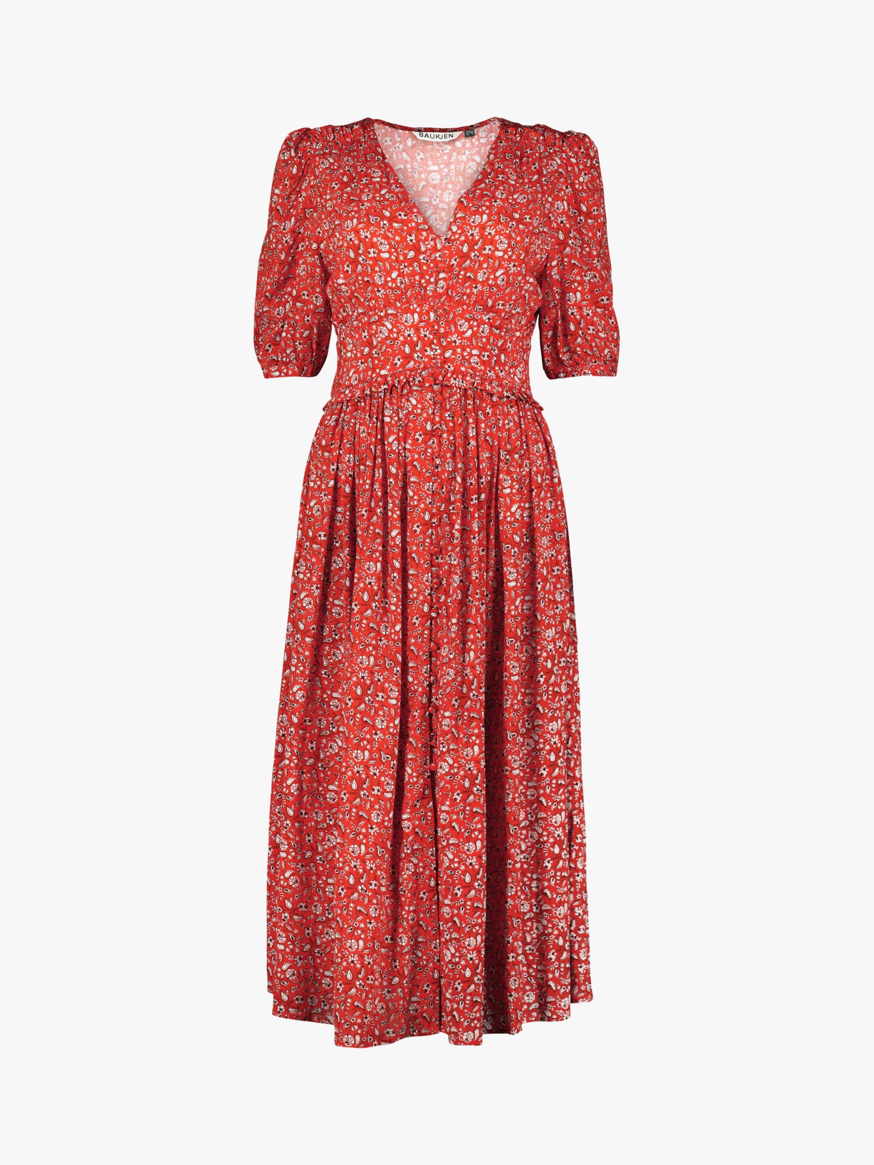 Baukjen Suzy Curved Waist Floral Midi Dress, Tangerine Folk at John ...