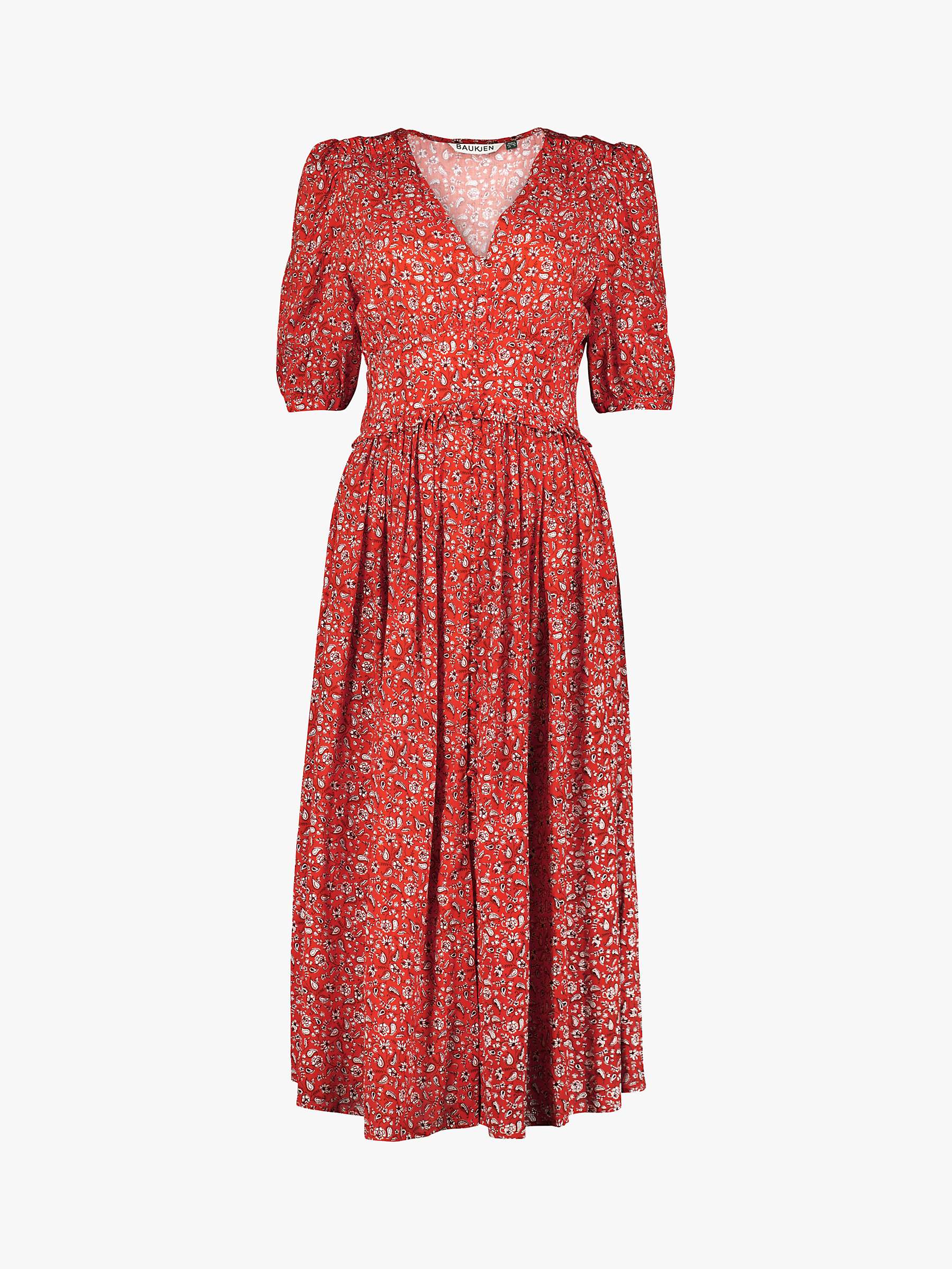 Buy Baukjen Suzy Curved Waist Floral Midi Dress, Tangerine Folk Online at johnlewis.com