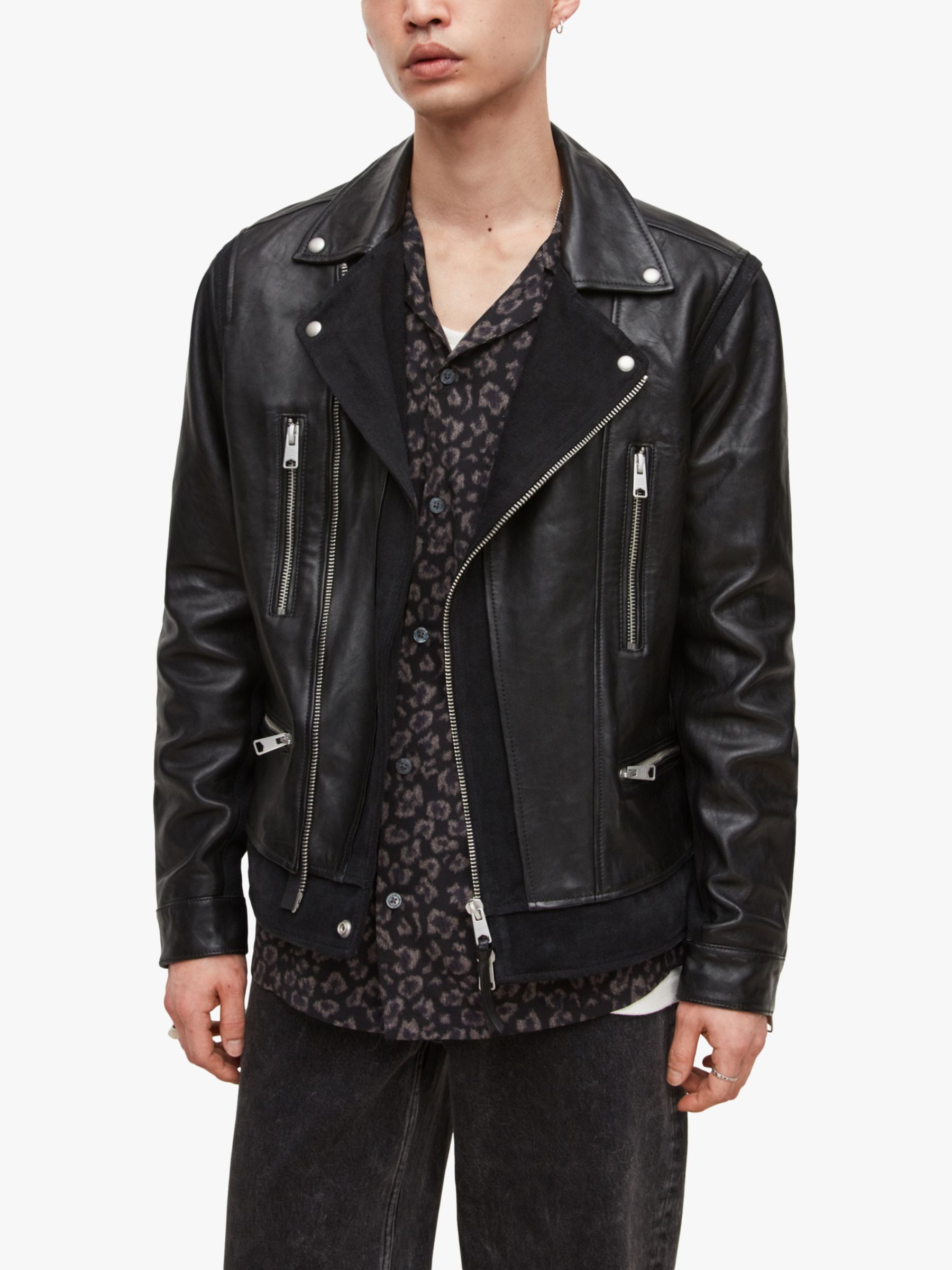 AllSaints Satori Leather Biker Jacket, Black