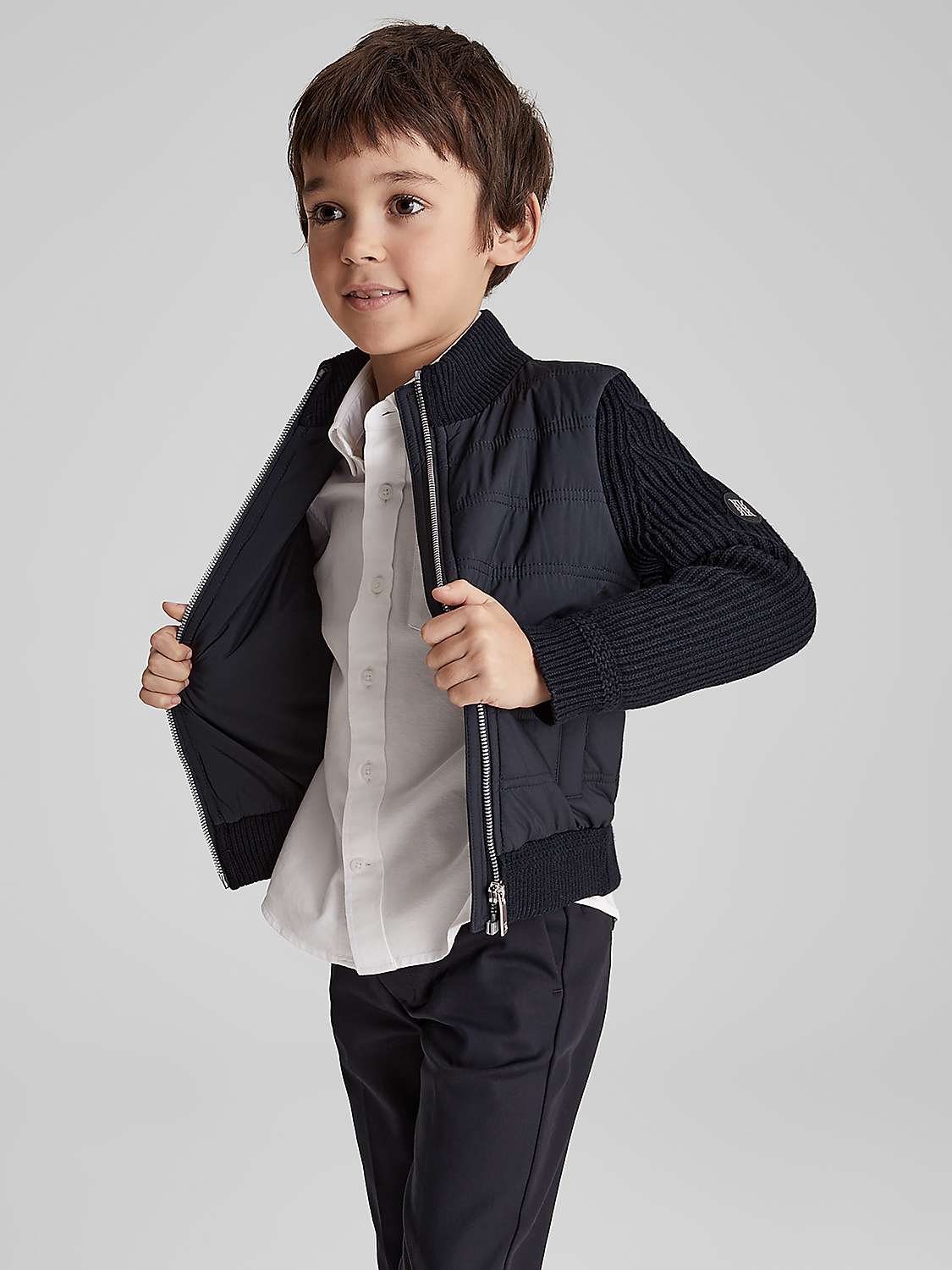 Buy Reiss Kids' Trainer Zip Up Quilted Jacket, Navy Online at johnlewis.com