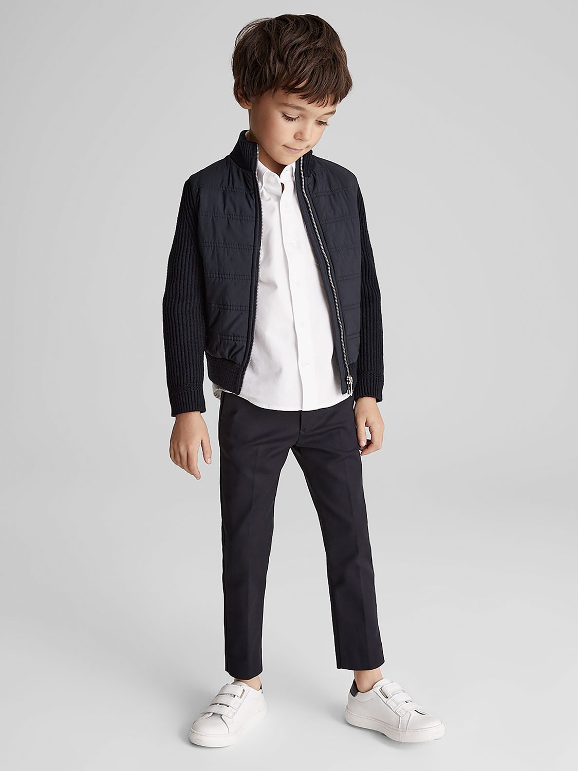 Reiss Kids' Trainer Zip Up Quilted Jacket, Navy at John Lewis & Partners