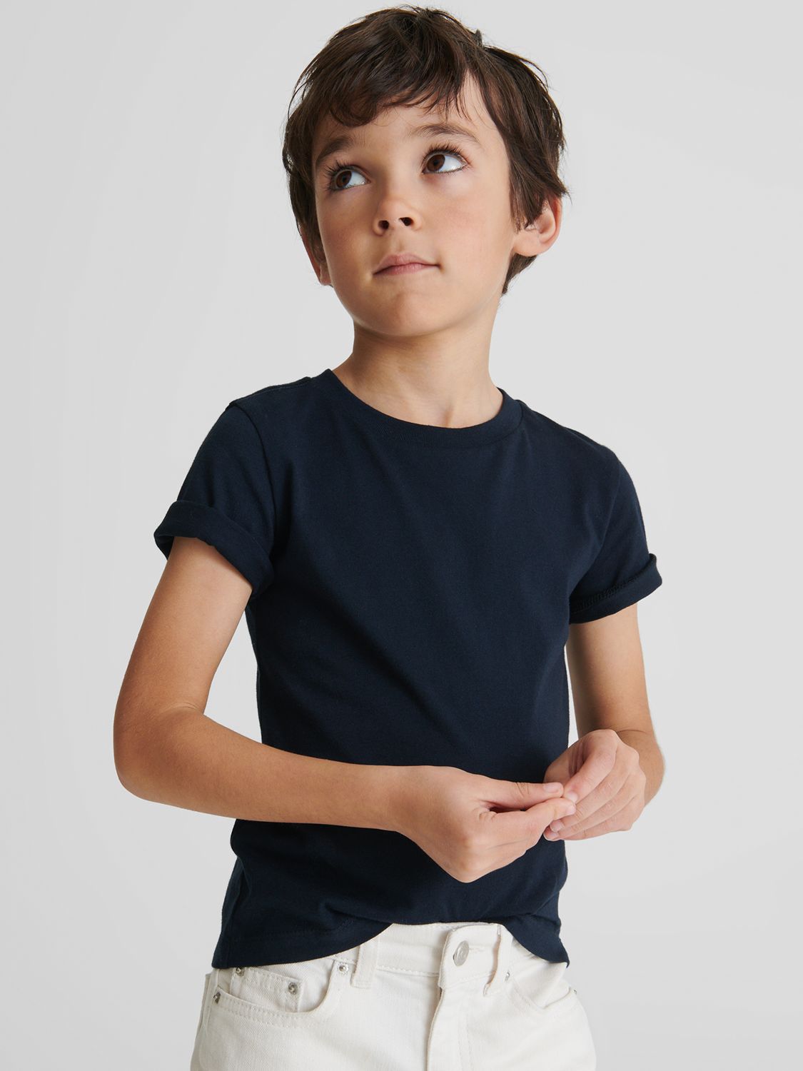 Reiss Kids' Bless Turn Up Sleeve T-Shirt, Navy at John Lewis & Partners