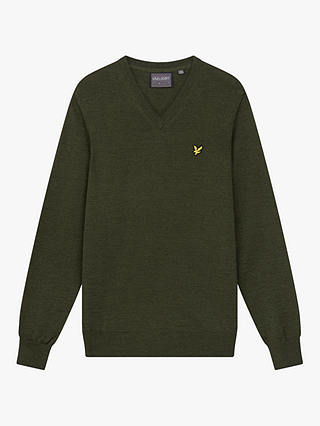 Lyle & Scott V-Neck Merino Blend Jumper, X65 Cactus Green