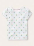 Mini Boden Kids' Pointelle Floral T-Shirt, White