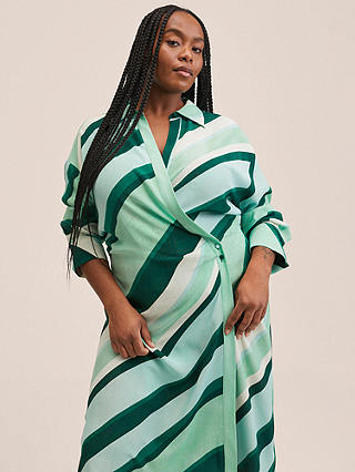 Mango Stripe Wrap Midi Dress, Green