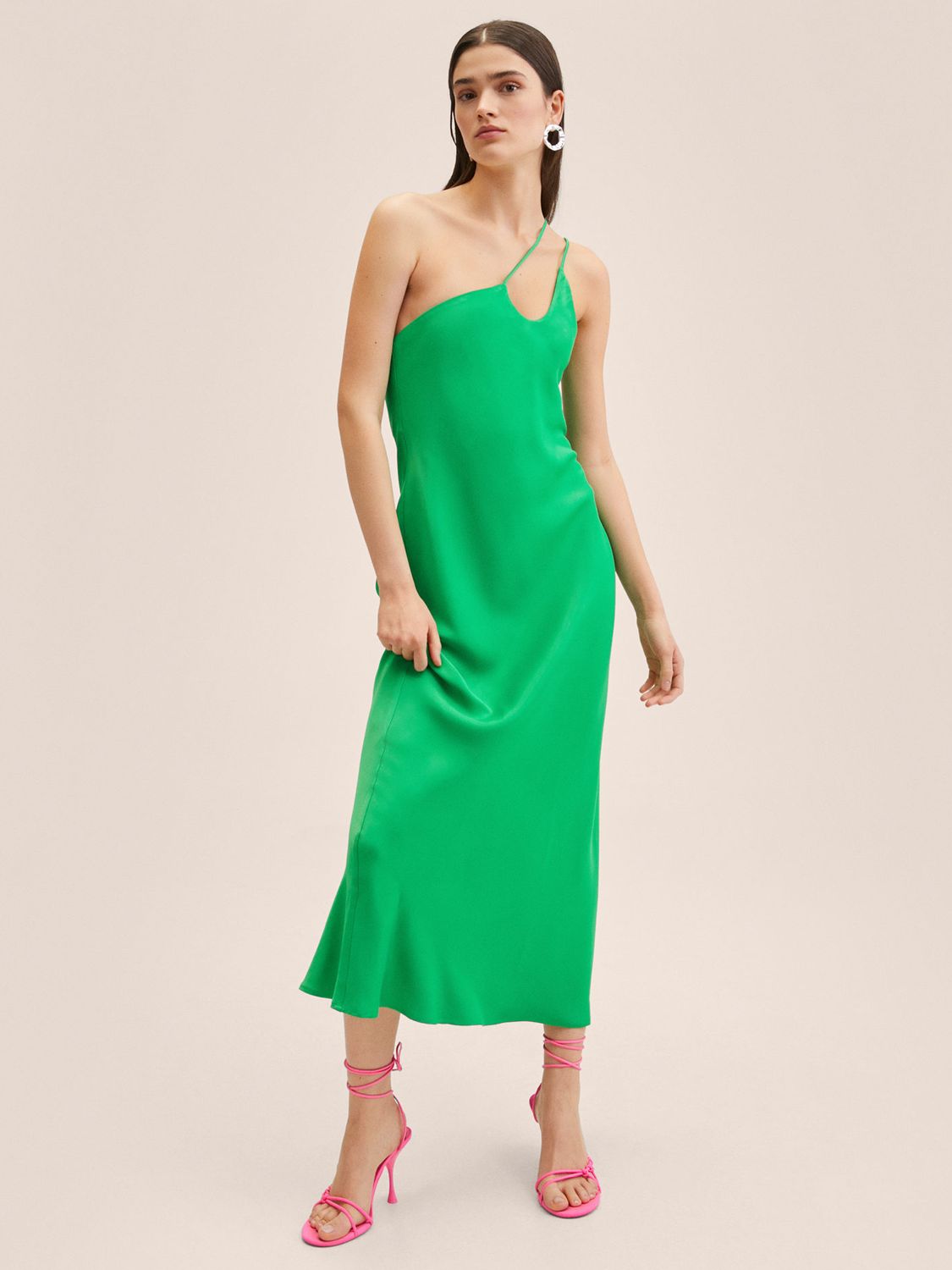 Mango Slip Midi Dress, Green at John Lewis & Partners