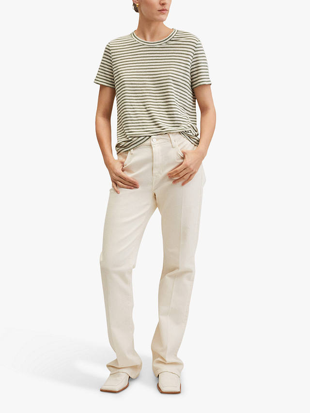 Mango Lisino Linen Stripe T-Shirt, Light Beige at John Lewis & Partners