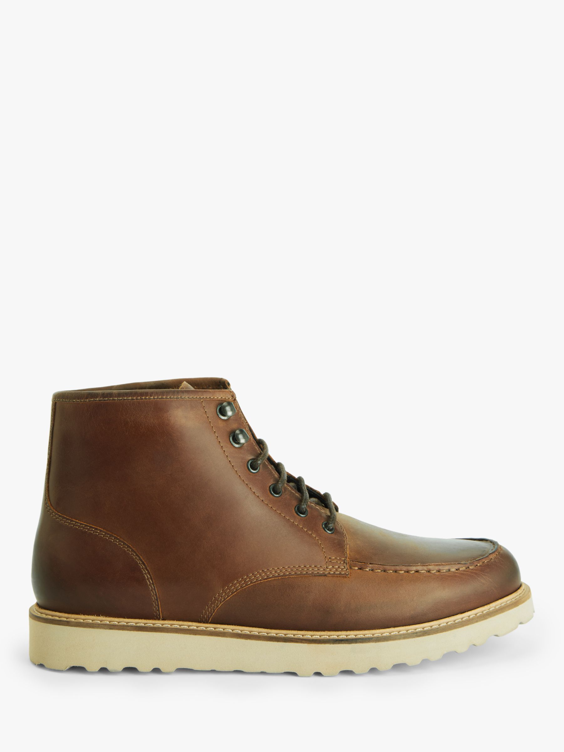 John Lewis Moc Toe Lace Up Leather Boots, Chestnut