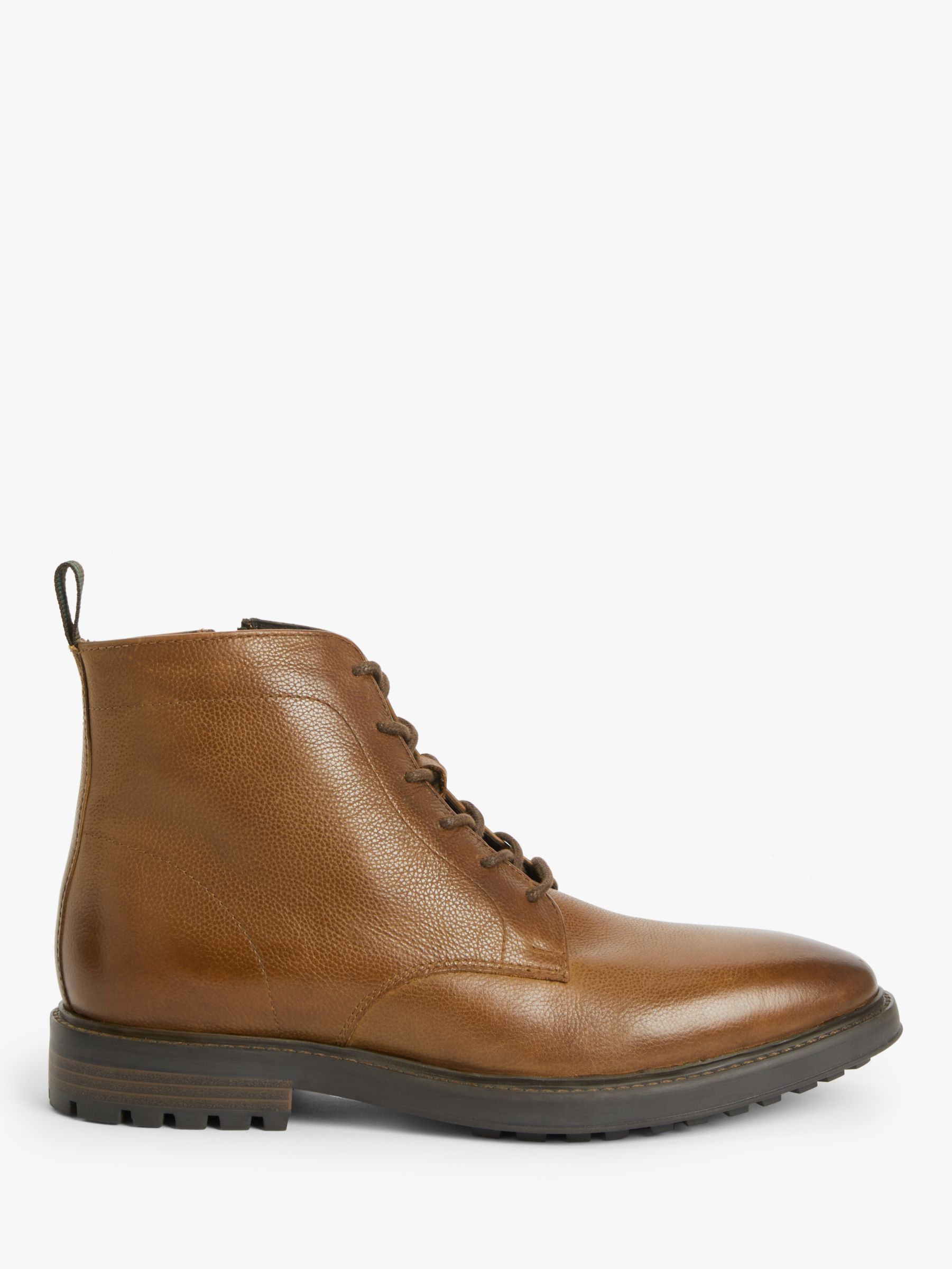 John Lewis Tailored Leather Zip Lace Up Boots, Chestnut