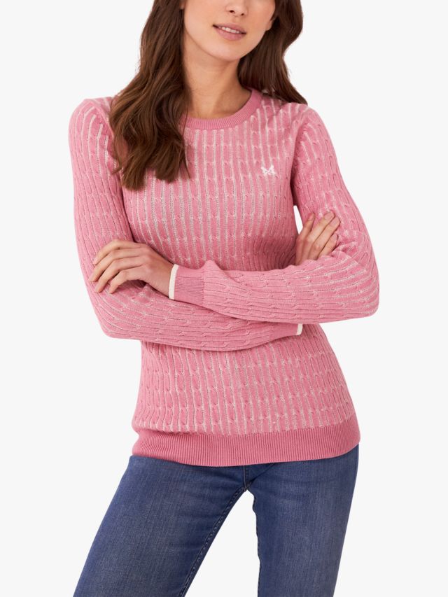 Crew Clothing Heritage Cashmere Blend Cable Knit Jumper, Rose Pink, 6