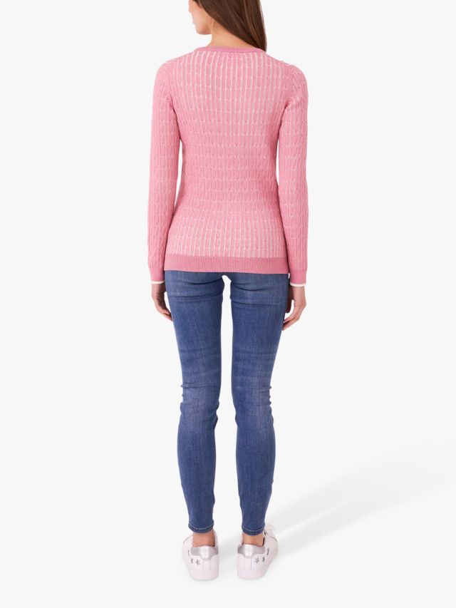 Crew Clothing Heritage Cashmere Blend Cable Knit Jumper, Rose Pink, 6