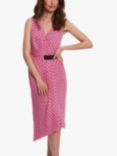 Gina Bacconi Kari Asymmetric Polka Wrap Midi Dress, Pink/Black, Pink/Black