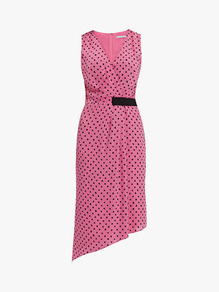 Gina Bacconi Kari Asymmetric Polka Wrap Midi Dress, Pink/Black