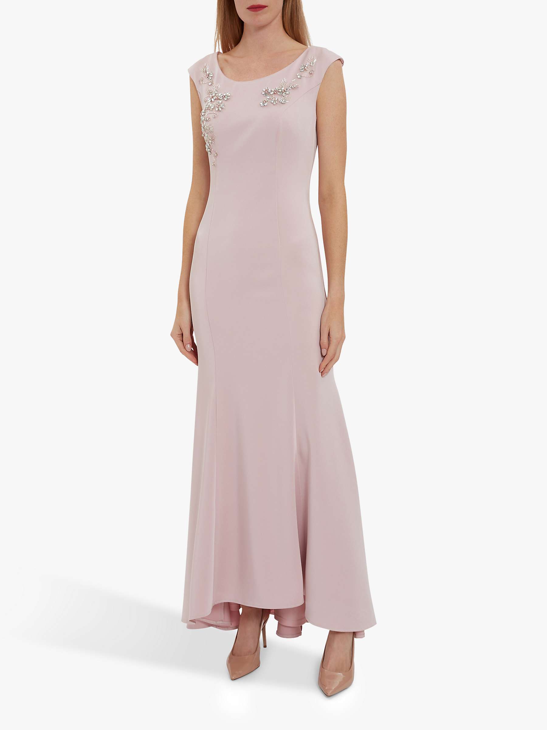 Buy Gina Bacconi Westly Floral Bead Detail Satin Maxi Dress, Pink Online at johnlewis.com