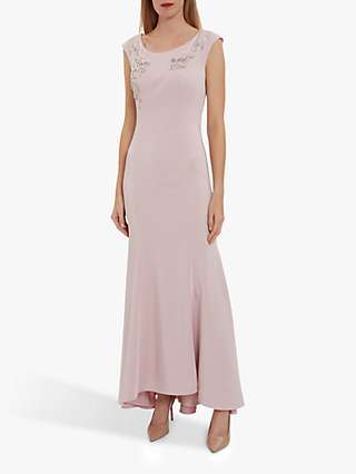 Gina Bacconi Westly Floral Bead Detail Satin Maxi Dress, Pink