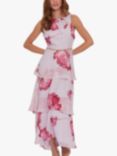 Gina Bacconi Lilaina Floral Ruffle Maxi Dress, Pink/Multi