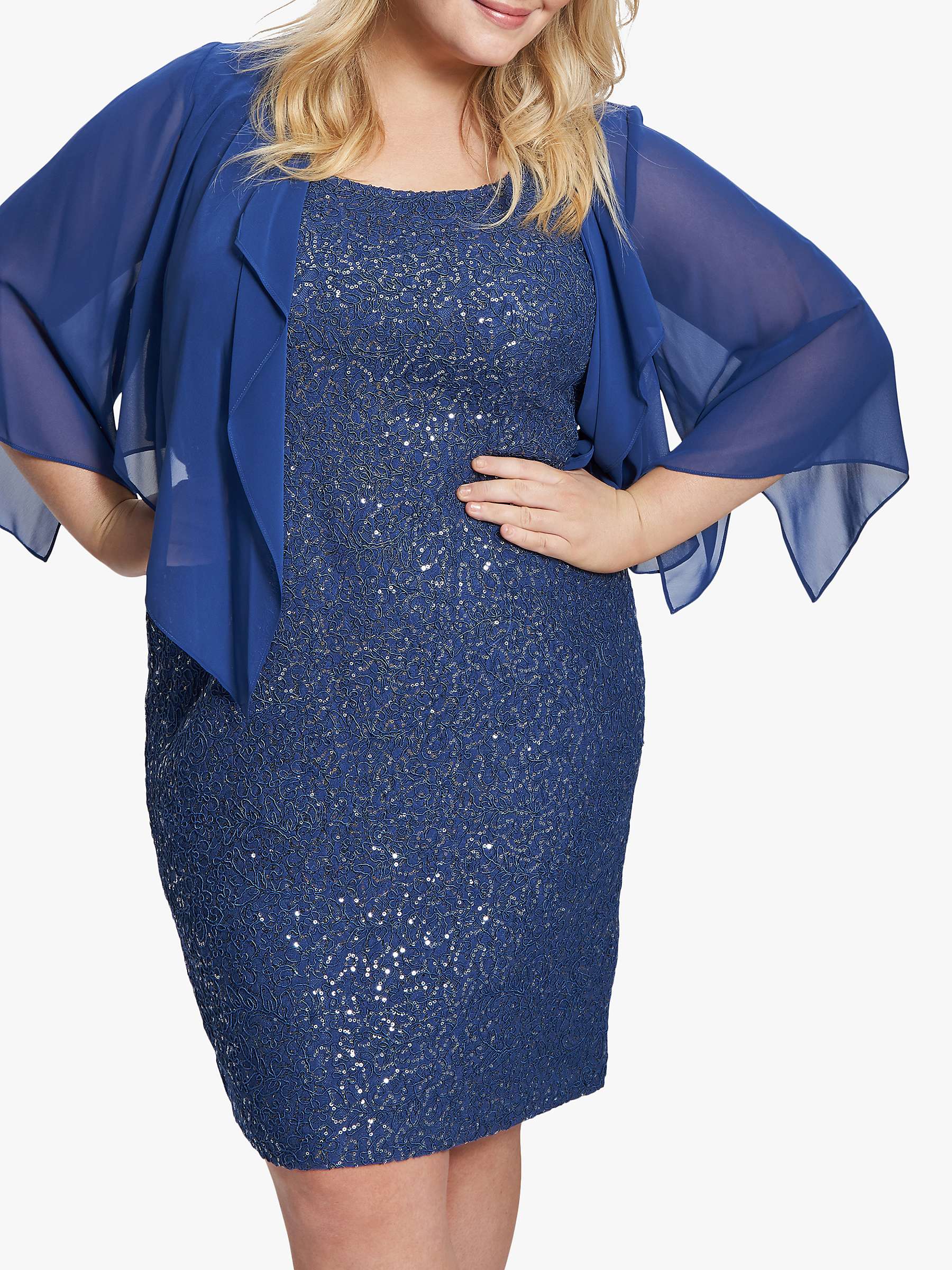 Buy Gina Bacconi Plus Size Onika Embellished Cape Dress, Cornflower Online at johnlewis.com