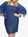 Gina Bacconi Plus Size Onika Embellished Cape Dress, Cornflower, Cornflower