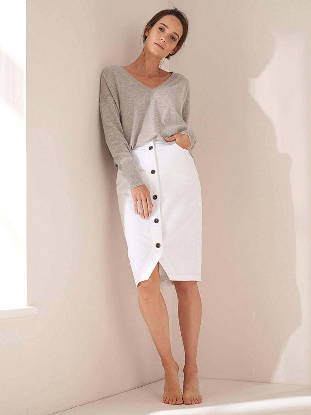 Truly Denim Button Skirt, White