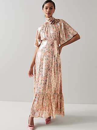 L.K.Bennett Margot Silk Lurex Blend Apple Blossom Print Maxi Dress, Pink