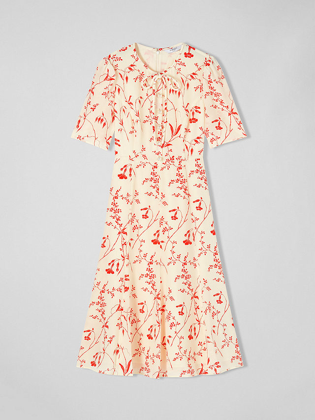 L.K.Bennett Montana Floral Print Silk Dress, Cream, 4
